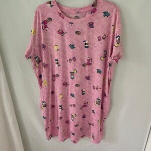 JOYSUPUN Women's LXL Pink Coffee Cup Print Sleep Shirt Nightgown